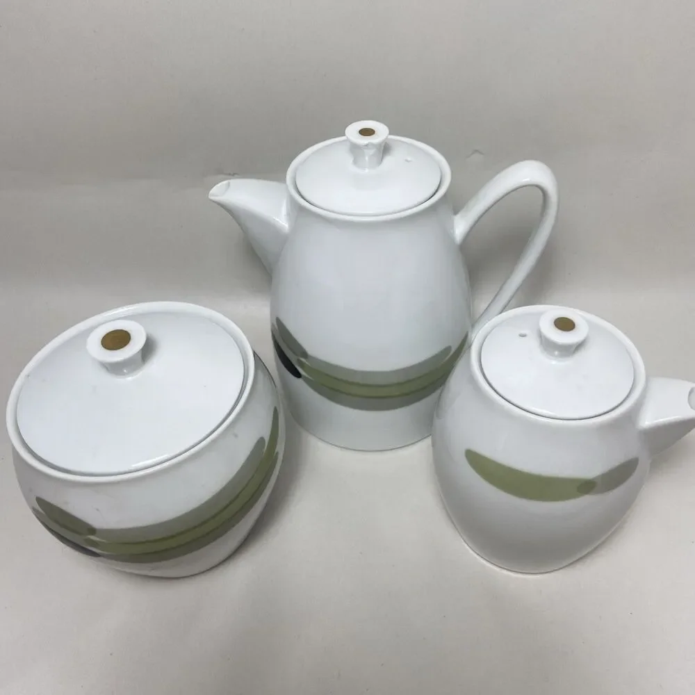 Noritake Green Island Saki Or Tea Pot with Creamer and Sugar Lot of 6  Japan